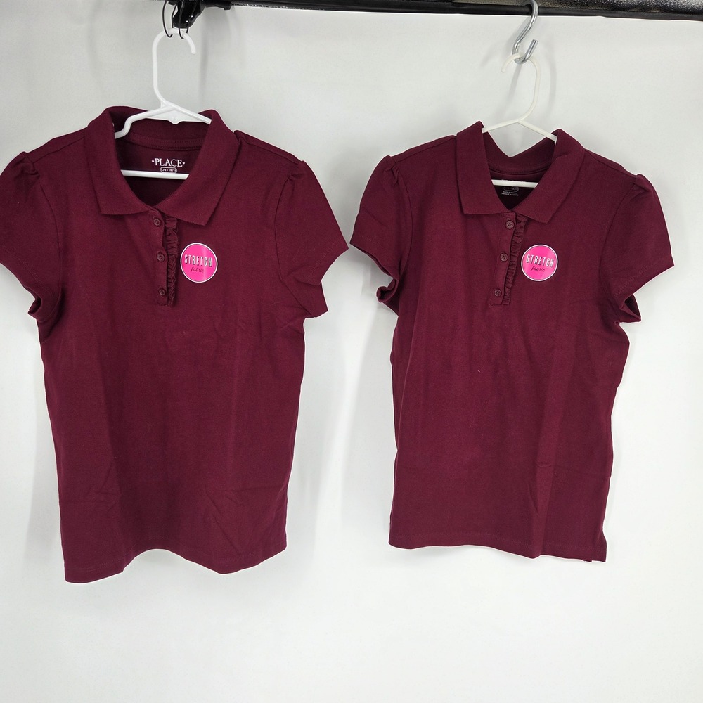 Childrens Place Girls Burgundy Ruffle Polo Shirts Set of 2 Size L 10-12 Uniform